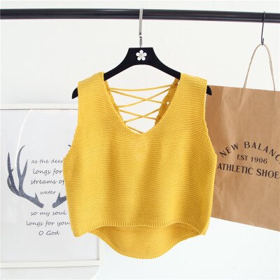 2019Women Back Lace Up Vest Sweater Women Vintage Knitted Pullover Top Jumper Female Irregular Hem V-Neck Sweaters Knitting Vest