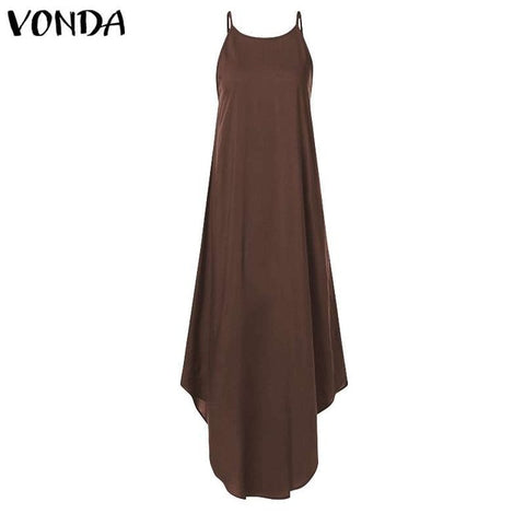 VONDA Women Dress 2019 Summer Sexy Strap Sleeveless Irregular Party Maxi Long Dresses Female Casual Loose Plus Size Vestidos