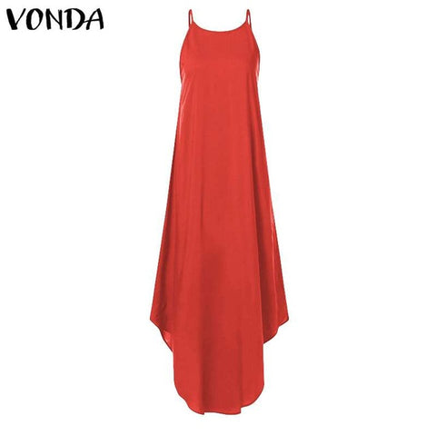 VONDA Women Dress 2019 Summer Sexy Strap Sleeveless Irregular Party Maxi Long Dresses Female Casual Loose Plus Size Vestidos