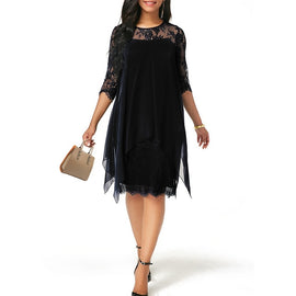 2019 Newest Women's Fashion Casual Loose Half Sleeve Elegant dress Round Neck Solid Color Big Size Lace dress 15 colors 2XS-5XL