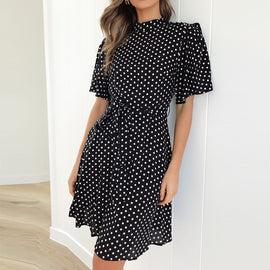 2019 Polka Dot Dress Women Summer Boho Beach Chic Mini Dress Casual Short Sleeve Ladies Office Elegant Dress Vestido Mujer