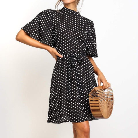 2019 Polka Dot Dress Women Summer Boho Beach Chic Mini Dress Casual Short Sleeve Ladies Office Elegant Dress Vestido Mujer