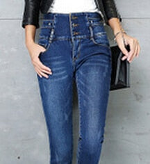 Women winter thick velvet jeans trousers ladies stretch high waist pencil pants skinny sexy female Washed Denim Blue Mom Jeans