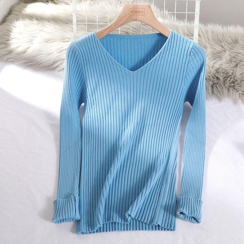 2019 basic v-neck solid autumn winter Sweater Pullover Women Female Knitted sweater slim long sleeve badycon sweater cheap