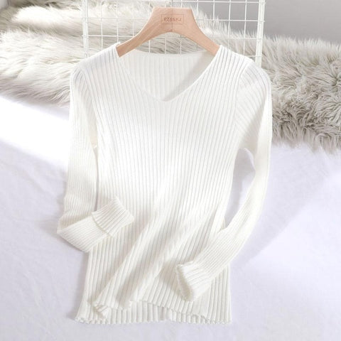 2019 basic v-neck solid autumn winter Sweater Pullover Women Female Knitted sweater slim long sleeve badycon sweater cheap