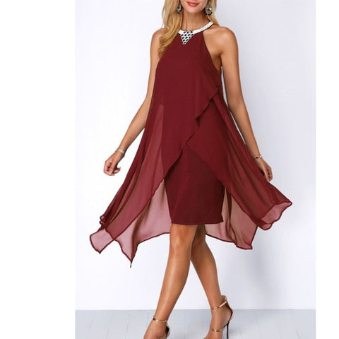 Suzhan 2019 Sexy Women Irregular Dress Halter Neck Sleeveless Solid Summer Dresses Loose Dress