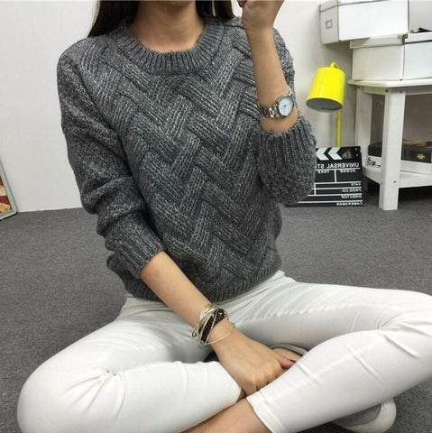 LuiseSandyHan 2019 Women Pullover Female Casual Sweater Plaid O-neck Long Sleeve Mohair Sweater Autumn and Winter Style