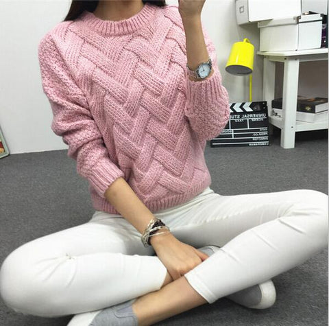 LuiseSandyHan 2019 Women Pullover Female Casual Sweater Plaid O-neck Long Sleeve Mohair Sweater Autumn and Winter Style