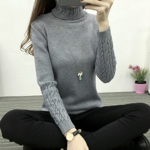 Women Turtleneck Pullover Sweater New Hot women Autumn Winter Solid Basic Knitted Sweater Female Fashion Wild Knitwear Sweater