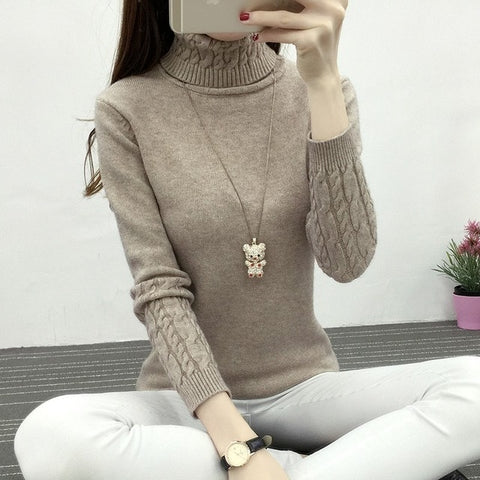 Women Turtleneck Pullover Sweater New Hot women Autumn Winter Solid Basic Knitted Sweater Female Fashion Wild Knitwear Sweater