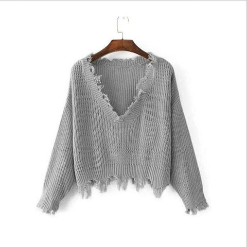 New Fashion 2019 Pullover Ripped Hole Sweaters Loose Jumper Casual White Sweater Women Knitting Sweaters Pull Long Sleev