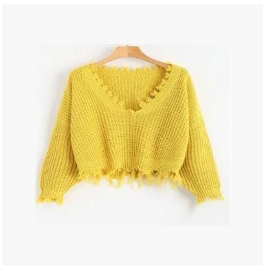 New Fashion 2019 Pullover Ripped Hole Sweaters Loose Jumper Casual White Sweater Women Knitting Sweaters Pull Long Sleev