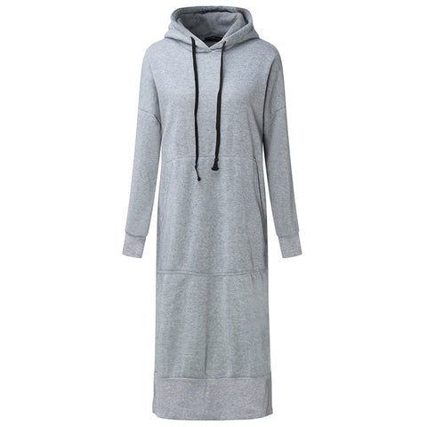 Autumn ZANZEA Long Sweatshirt Dress 2019 Winter Women Casual Hooded Long Sleeve Split Fleece Loose Basic Party Pullover Vestido