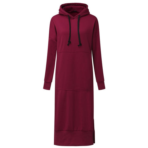 Autumn ZANZEA Long Sweatshirt Dress 2019 Winter Women Casual Hooded Long Sleeve Split Fleece Loose Basic Party Pullover Vestido