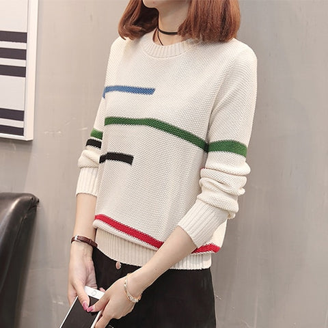 TIGENA 2019 Autumn Winter Pullover Sweater Women Jumper Korean Beautiful Color Striped Long Sleeve Knitted Sweater Female Khaki