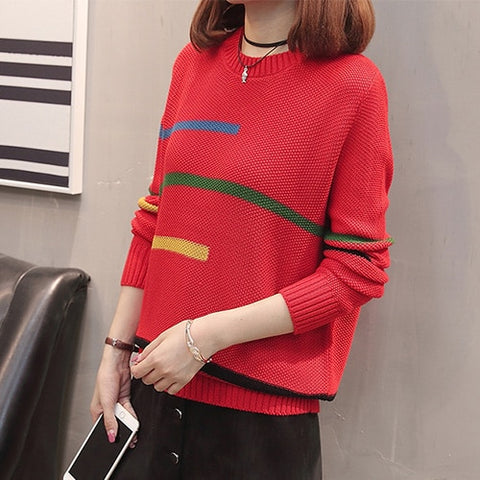 TIGENA 2019 Autumn Winter Pullover Sweater Women Jumper Korean Beautiful Color Striped Long Sleeve Knitted Sweater Female Khaki