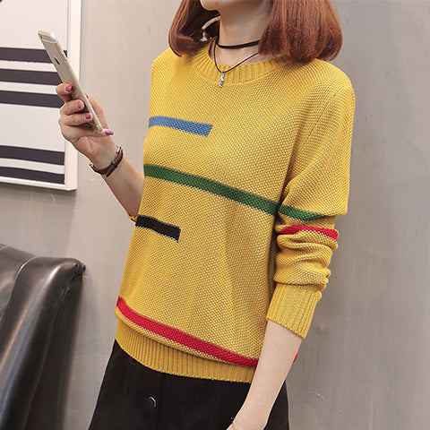 TIGENA 2019 Autumn Winter Pullover Sweater Women Jumper Korean Beautiful Color Striped Long Sleeve Knitted Sweater Female Khaki