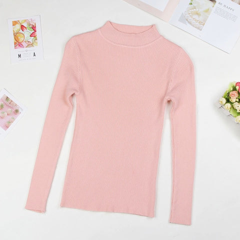 DeRuiLaDy 2019 Fall New Women Turtleneck Sweater Pullover Black Pink Knitted Slim Sweaters Tops Winter Casual Sweater Jumper Top