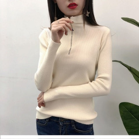 Casual Knitted Turtleneck Pullovers Sweater Women 2019 Autumn Winter Zipper Up Solid Slim Knitting sweaters Big Size Pull Femme