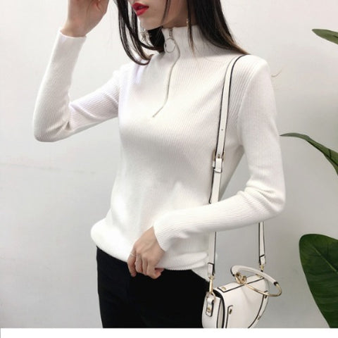 Casual Knitted Turtleneck Pullovers Sweater Women 2019 Autumn Winter Zipper Up Solid Slim Knitting sweaters Big Size Pull Femme