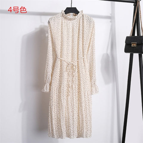 Women Two layers chiffon pleated dress 2019 spring autumn female vintage elegant long sleeve loose casual office lady dress