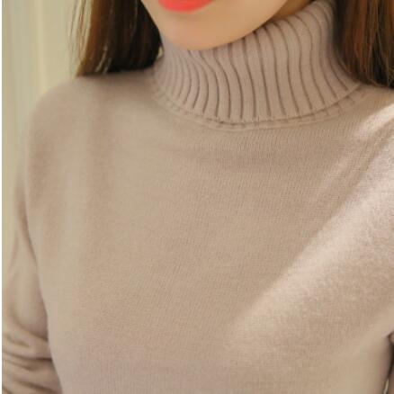 2019 New Autumn winter Women Knitted Sweaters Pullovers Turtleneck Long Sleeve Solid Color Slim Elastic Short Sweater Women