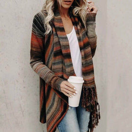 Sweaters Women Invierno 2019 Casual Turtleneck Striped Open Stitch Long Cardigan Women Winter Fall Woman Sweaters