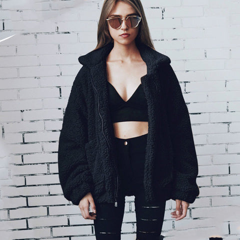 Fur coat women 2019 short casual winter basic jacket women fashion zipper warm solid autumn coat female jacket outwear BDR1007