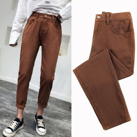 High Waist Jeans Woman Jeans Pink Beige Brown Black Plus Size Skinny Jeans For Women 2019 New Spring Summer Harem Pants