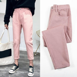 High Waist Jeans Woman Jeans Pink Beige Brown Black Plus Size Skinny Jeans For Women 2019 New Spring Summer Harem Pants