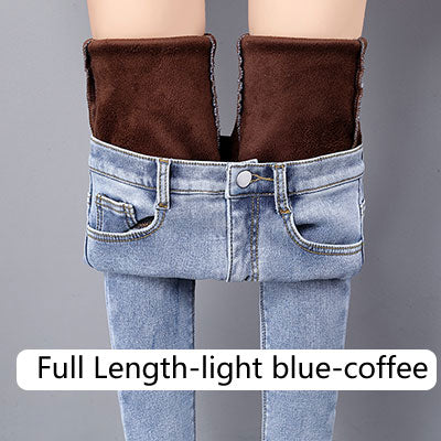 Winter Jeans Women's Korean High Waist Plus Velvet Skinny Jeans Female 2019 New Denim Streetwear Thick Warm Winter Feet Pants