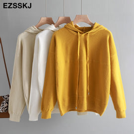 2019 new autumn winter cashmere hooded thick sweater pullovers women soft knit jumper top solid sweater female long sleeve