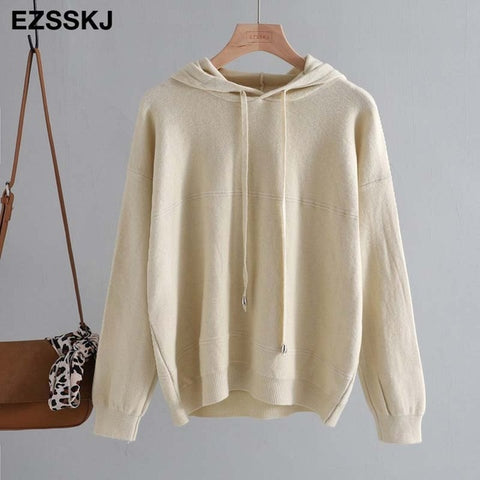 2019 new autumn winter cashmere hooded thick sweater pullovers women soft knit jumper top solid sweater female long sleeve