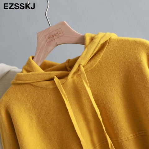 2019 new autumn winter cashmere hooded thick sweater pullovers women soft knit jumper top solid sweater female long sleeve