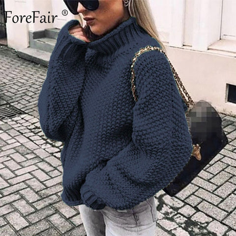 Forefair Oversize Turtleneck Knitted Sweater Winter Knitwear Plus Size Slim Solid Green Orange White Warm Casual Sweater Women