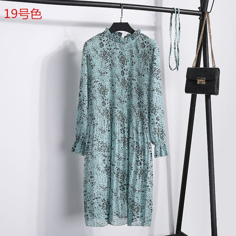 Women Two layers chiffon pleated dress 2019 spring autumn female vintage elegant long sleeve loose casual office lady dress