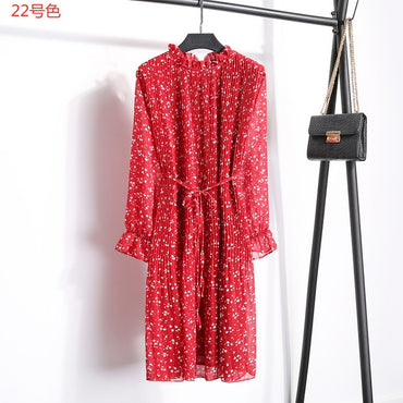 Women Two layers chiffon pleated dress 2019 spring autumn female vintage elegant long sleeve loose casual office lady dress