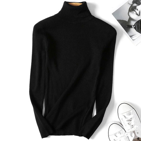 2019 Autumn Winter Women Knitted Turtleneck Sweater Casual Soft  Tricot  Jumper Fashion Slim Femme Elasticity Pullovers