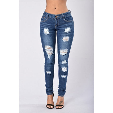 Jeans Woman Casual Mid Waist Skinny Hole Ripped Jeans for Women Fashion Denim Blue Pants Streetwear Plus Size jeans mujer H40