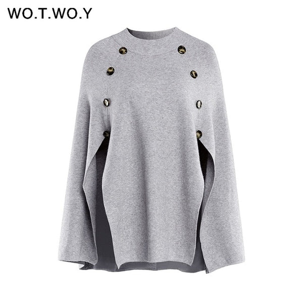 WOTWOY 2019 Knitted Cloak Sweater Women Casual Loose Shawl Autumn Winter Streetwear Poncho Women Sweater And Pullovers Plus Size