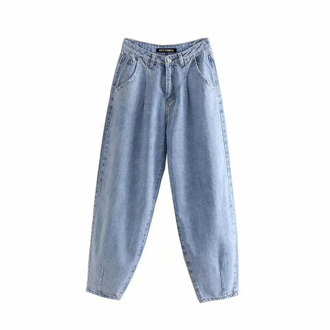 Vintage Stylish High Waist Harem Pants Washed Effect Jeans Women 2019 Fashion Pockets Zipper Fly With Darts Ankle Trousers Jean