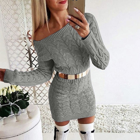 New 2019 Autumn Winter elegant knitted Sweater Dress Women black white Sweater dress Sexy solid ladies winter Sweater Dress