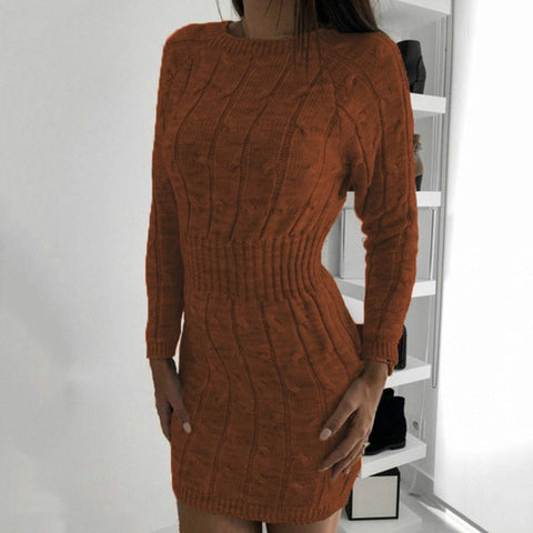 Women Bodycon Dresses 2019 Knitted Mini Dress Autumn Winter Vintage Ladies Slim Sweater Dress Long Sleeve Knit Dresses robe D30