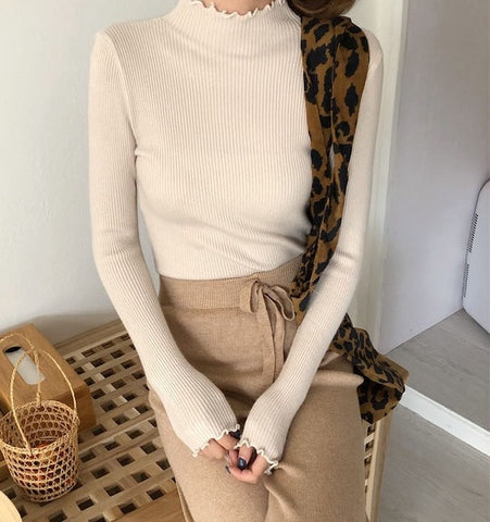 2019 Fall Winter Fashion Slim Sweater Women Turtleneck Ruched Women Sweater High Elastic Solid Sexy Knitted Pullovers 6785 50