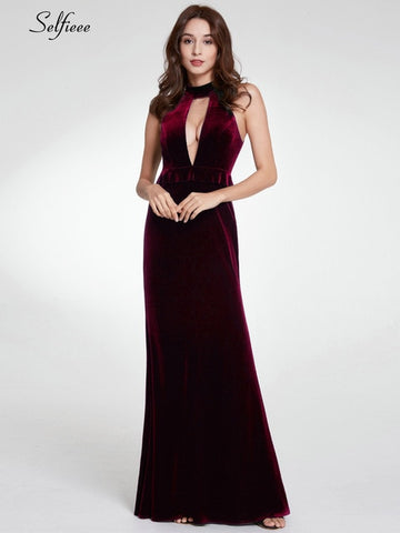 Fashion Velvet Dress Deep V-Neck Spaghetti Straps Side Split Maxi Dress Women Sexy Party Night Club Dress Vestidos De Festa 2019