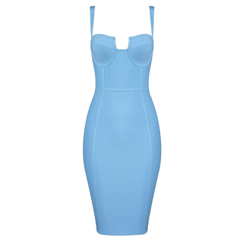 3 Colors Ladies Sexy Blue Yellow Black Rayon Bandage Dress 2019 Celebrity Designer Fashion Party Dress Vestido