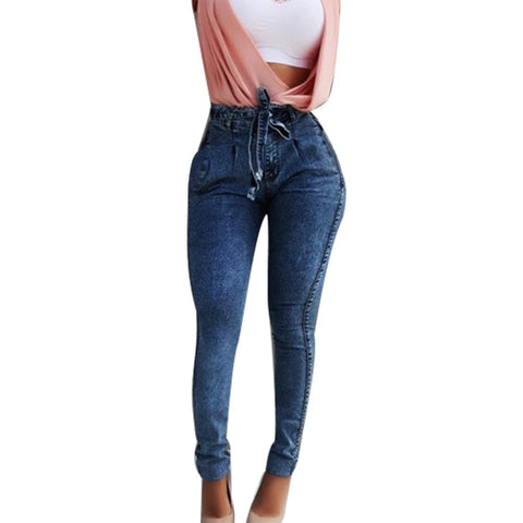 2019 Fashion sexy  Long Pants Plus Size Fashion Belted High Waist Skinny Jeans Women Stretch Denim Long Pants