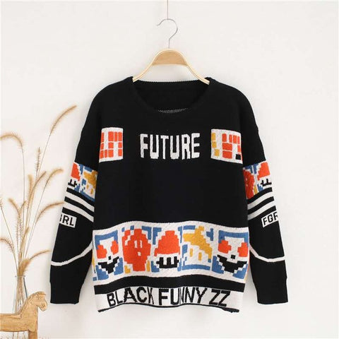 Vangull Letter Print Sweater Preppy Style Knitted Pullovers 2019 Autumn Fashion Long Sleeve O-Neck Women Sweaters and Pullovers