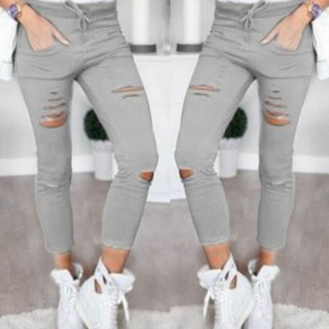 Military Army Green Skinny Ripped Holes Jeans Women High Waist Stretch Denim Pencil Pants Shredded Leggings Trousers