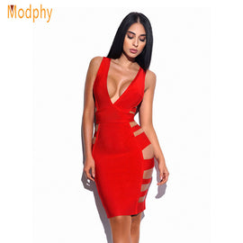 2019 New Women Sexy Side Cut Hollow Out V-Neck Busty Rayon Elastic Stretchy Mini Celebrity Party hl Bandage Dress Dropship HL978